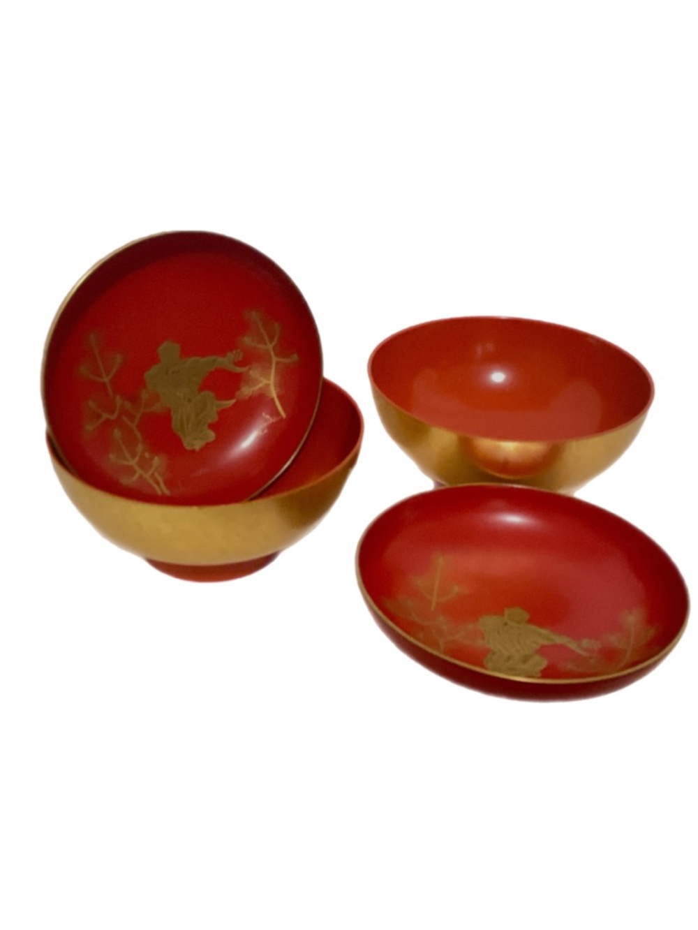 2 Matching Japanese Lacquerware Lidded Bowls
